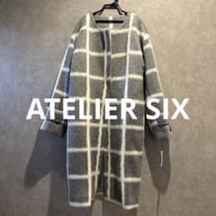 ATELIER SIX イタリア製生地 モヘア チェック ノーカラーロングコート ATELIER SIX イタリア製生地 モヘア チェック ノーカラーロングコート