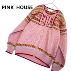 美品】ピンクハウス チロリアンニットカーディガン ピンク レトロ 総柄