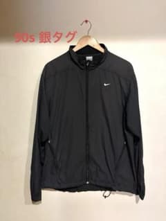 希少】90s NIKE 銀タグ ナイロンジャケット スウッシュ刺繍ロゴ黒y2k