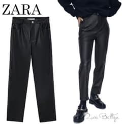 ZARA レザー風素材 パンツ マムフィットパンツのサムネイル
