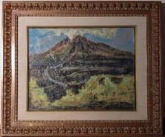 真作】絵画 児玉彦三 油彩6号 三原山 風景画 山岳図 箱・黄袋入 C128