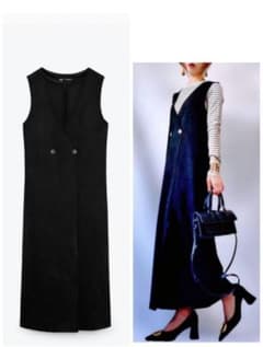 ZARA ダブルブレストフェイクスエードワンピース　ジャンスカのサムネイル