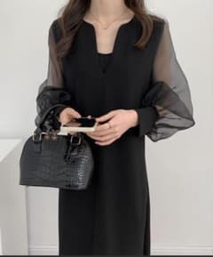 ABITOKYO シアー袖 ロングワンピース ブラック Mのサムネイル
