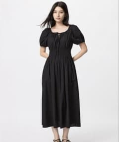 パフスリーブ ロングワンピース ブラックのサムネイル