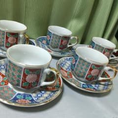 格安 有田焼 古伊万里様式 荘山陶苑 金彩 錦絵菊紋 カップ&ソーサー 5