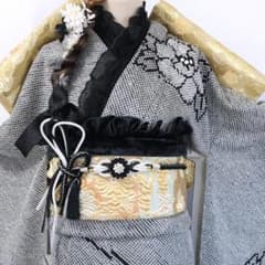 美品！】◇総絞り振袖7点セット ◇163.5cmフルセット成人式黒正絹Zq23 