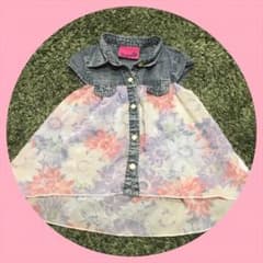 ⭐️【美品】デニム切替花柄シャツ　80ｃｍのサムネイル