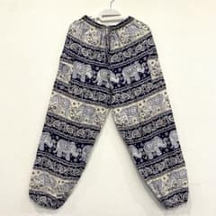 【新品】エスニック柄 サルエルパンツ 象柄 ネイビーのサムネイル