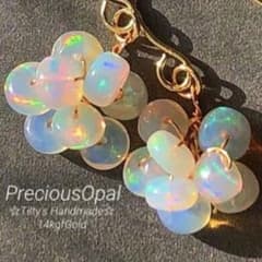 天然石♡美遊色♡プレシャスオパールの華やかブーケピアス14kgf - メルカリ