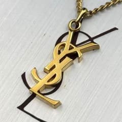 YSL Yves Saint Laurent Cassandra Logo Necklace Vintage Gold