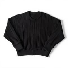美品 プリーツプリーズ CREPE KNIT ジップ ブルゾン カーディガン 