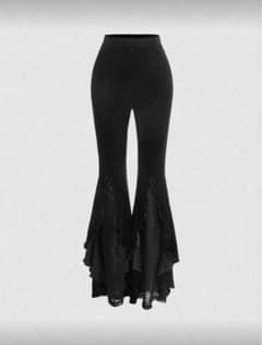 フレアパンツ ブラック フリル付き 黒のサムネイル