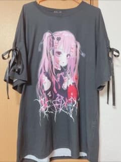 REFLEM【レフレム】negiコラボ桃色髪少女袖レースアップデザインTシャツのサムネイル