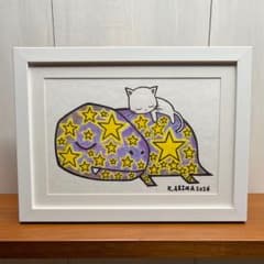 原画一点物】「おやすみ」猫の絵 絵画 原画 絵 動物画 ポップアート