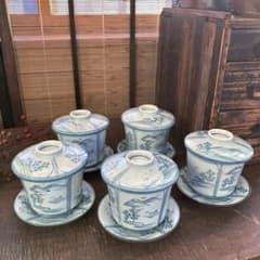 ヴィンテージ　染付山水　茶碗蒸し　二重高台　5個セット ヴィンテージ 染付山水 茶碗蒸し 二重高台 5個セット - メルカリ