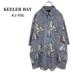 ☆KEELER BAY☆ ヨット マリン BD ボタンダウン 総柄アロハシャツ
