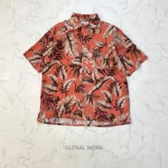 GLOBAL WORK/반소매 셔츠/S/오렌지/총무늬/알로하/리조트/캐주얼