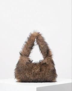 フェイクファー ハンドバッグ ブラウンのサムネイル
