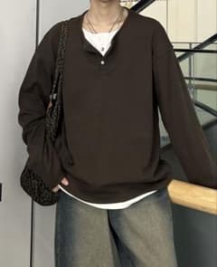 フェイク2ピースロングTシャツ WG0004 ロンT メンズ　ポロ　ブラウンのサムネイル
