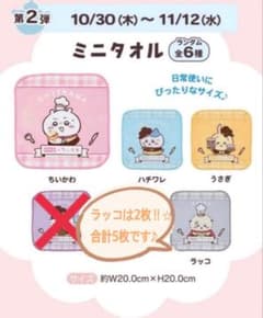 【未使用】ちいかわ COCO'S コラボ ミニタオル 5枚セットのサムネイル
