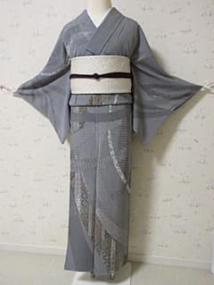 付下げ小紋：二代目 更甚・松綱：美品：万筋と熨斗目と更紗：袷正絹-Q48 付下げ小紋：二代目 更甚・松綱：美品：万筋と熨斗目と更紗：袷正絹