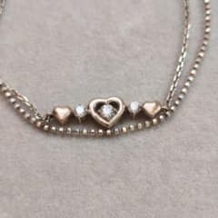 ​4℃　ハートモチーフ　2連チェーンブレスレット　ピンクシルバー