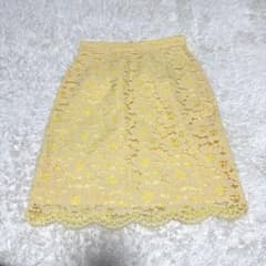 【PROPORTION】イエロー レース タイトスカート ひざ丈 Sのサムネイル