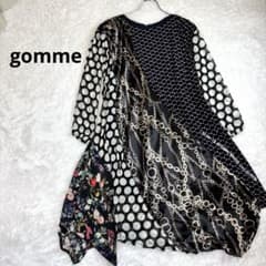 gomme 切り替え　スカーフ柄　アシンメトリー　長袖ワンピース　日本製 gomme 切り替え スカーフ柄 アシンメトリー 長袖ワンピース 日本製