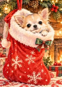 2060 クリスマス チワワ 水彩風 デジタルアート 2Lサイズ 犬 イラスト