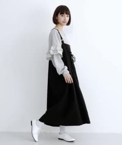 ウエストフリルリボンワンピース 黒のサムネイル