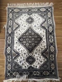 モロッコ風 ラグ アイボリー×ブラック 110×75cm 伝統柄のサムネイル