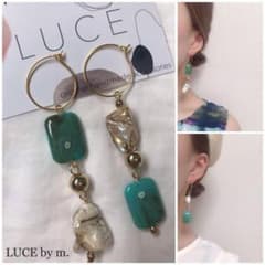 400 ペイントシェル ターコイズ ゴールド アシメ ピアス イヤリング - 4