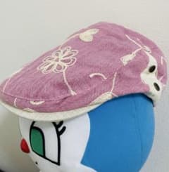 【美品・サイズ調整可】ボタニカル柄 刺繍 ハンチング帽 ピンクのサムネイル