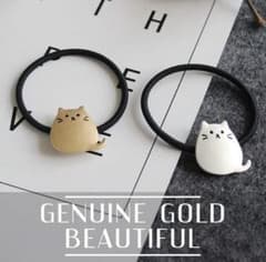 ヘアゴム 2種セット ヘアアクセサリー メタルプレート 韓国 猫 ネコ かわいいのサムネイル
