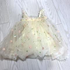 【いちご様専用】花柄刺繍の薄黄色ベビードレスのサムネイル