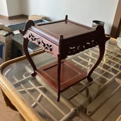 唐木 紫檀 花台 猫脚花台 飾台 香炉台 高卓 透かし彫り細工 状態良い