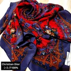 Christian Dior 紫☆花柄シルク100%スカーフ - メルカリ