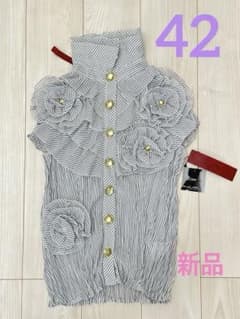 ☆新品タグ付☆ノコオーノ プリーツフリルシャツ お花 ストライプ系