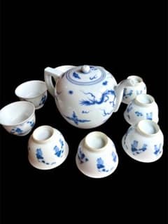 青白陶器（急須1個、湯呑み9個）茶碗 茶器セット ドラゴン模様 - メルカリ
