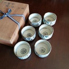 瀬戸焼 加藤作助 粉引向付 6客 9cm 大正～昭和初期 【やや状態難