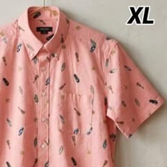 極美品】Kent Ave シアサッカー 夏柄半袖シャツ ヤシの木 ピンクL