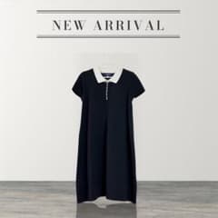 M’S GRACY 白襟パールボタンワンピース ネイビー 半袖 膝丈 上品のサムネイル