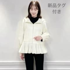 新品タグ付き M-premier BLACK プリーツペプラムフーディジャケット