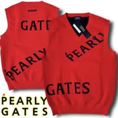 4 パーリーゲイツ ローカルポリ メゾンビッグロゴ Vネック ニットベスト 赤 4 パーリーゲイツ ローカルポリ メゾンビッグロゴ Vネック