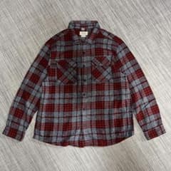 肉厚ヘビーネルシャツ ヘビネル US古着屋 霜降り/杢グレー レッド