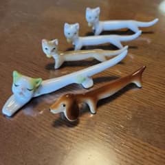 値下げしましす　　犬 猫 箸置き 陶器製 5個セットのサムネイル