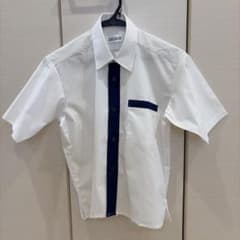 【未着用】SCHOOL TIGER α 半袖シャツ 155A 白✖️ネイビーのサムネイル