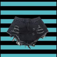 y2k レディース ブラック デニム ショートパンツ ダメージ加工のサムネイル