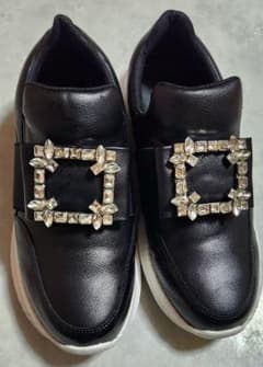 ビジュー付 軽量厚底スニーカー 黒 24～24.5 スリップインタイプ