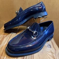 美品 GUCCI ビットローファー レインシューズ ネイビー 6 25cm相応